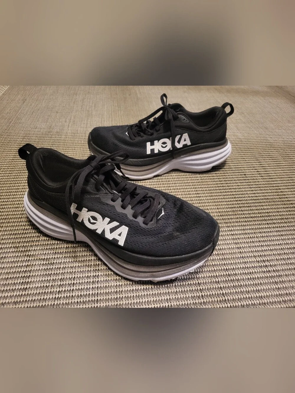 Hoka Bondi 8 Black White Max Cushion Running Shoes Womens 6.5 B